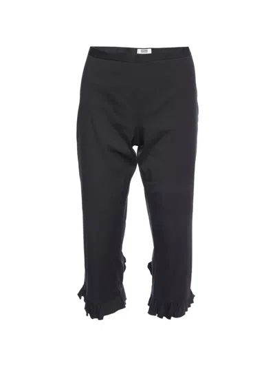 Pre-owned Moschino Cheap & Chic Ruffle-trim Cropped Trousers In Black