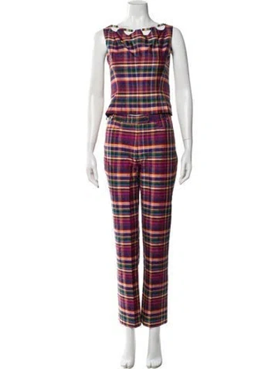 Pre-owned Moschino Cheap And Chic Silk Plaid Print Pant Set In Pink