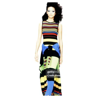 Pre-owned Moschino Cheap And Chic Moschino Cheap & Chic Spring/summer 1997 Runway Rainbow Stripe Knit Maxi Dress In Black