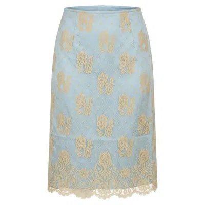 Pre-owned Moschino Cheap And Chic Moschino Cheap & Chic Spring/summer 2001 Tiffany Blue Lace Overlay Midi Skirt