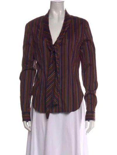 Pre-owned Moschino Cheap And Chic Striped Tie Neck Blouse In Multi