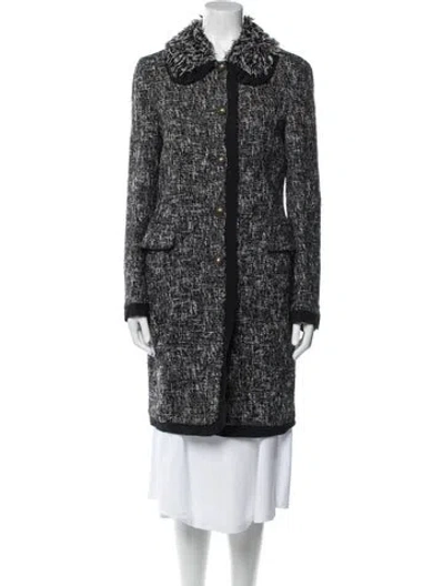 Pre-owned Moschino Cheap And Chic Tweed Pattern Faux Fur Coat In Black