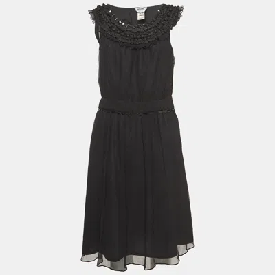 Moschino Cheap And Chic Vintage Black Metal Embellished Neck Silk Midi Dress