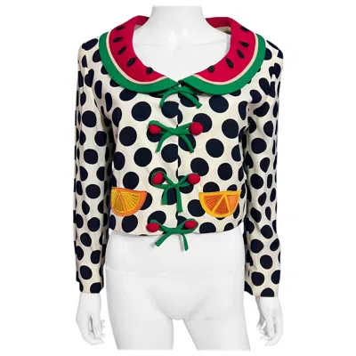 Pre-owned Moschino Cheap And Chic Moschino Cheap & Chic Vintage Fruit Polka Dot Jacket As Seen On The Nanny In Sand