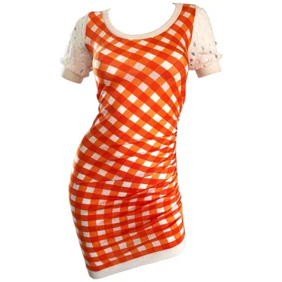 Pre-owned Moschino Cheap And Chic Vintage Moschino Cheap & Chic 1990s Orange + White Gingham Bodycon 90s Dress