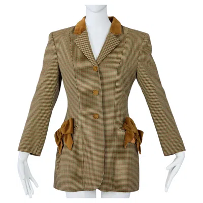 Pre-owned Moschino Cheap And Chic Vintage  Brown Velvet Bows Plaid Jacket