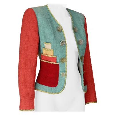 Pre-owned Moschino Cheap And Chic Vintage  Cake Applique Tweed Novelty Jacket In Gray