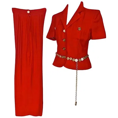 Pre-owned Moschino Cheap And Chic Vintage Moschino Cheap & Chic Coin Belted Red Pant Suit Ensemble