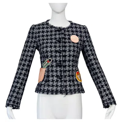 Pre-owned Moschino Cheap And Chic Vintage Moschino Cheap & Chic Cosmetic Applique Houndstooth Tweed Blazer Jacket In Black