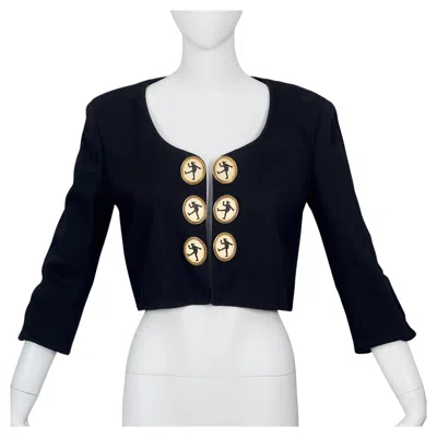 Pre-owned Moschino Cheap And Chic Vintage  Franco Moschino Profile Button Cropped Jacket In Gray