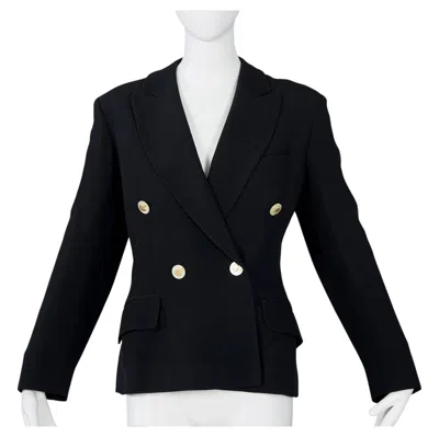 Pre-owned Moschino Cheap And Chic Vintage  Golden Profile Mother Of Pearl Button Novelty Bl In Black