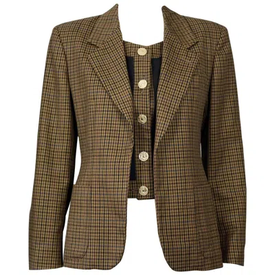 Pre-owned Moschino Cheap And Chic Vintage  Plaid Illusion Twinset Wool Jacket In Brown