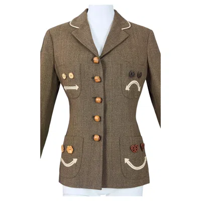 Pre-owned Moschino Cheap And Chic Vintage Moschino "nuts About You" Nut Buttons Facial Expression Jacket In Brown