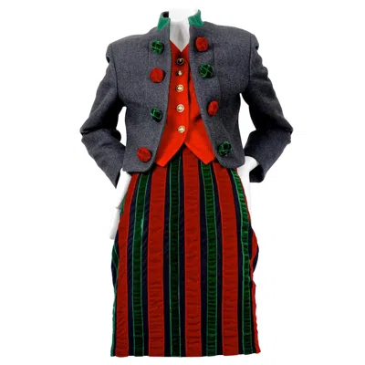 Pre-owned Moschino Cheap And Chic Vintage Moschino Quirky Christmas Velvet Skirt Jacket Suit In Black