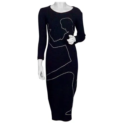 Pre-owned Moschino Cheap And Chic Vintage Moschino Silhouette Profile Stitches Bodycon Dress In Black