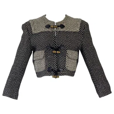 Pre-owned Moschino Cheap And Chic Vintage Moschino Thimble Button Black White Woven Alpaca Blend Cropped Jacket