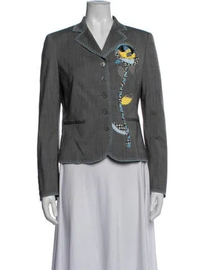 Pre-owned Moschino Cheap And Chic Virgin Wool Graphic Print Blazer W/ Tags In Grey