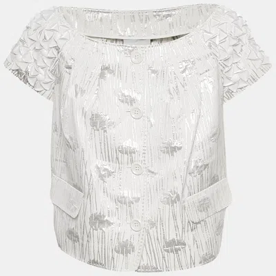 Pre-owned Moschino Cheap And Chic White/silver Cotton Lurex Button Front Blouse L