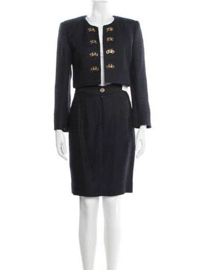 Pre-owned Moschino Cheap And Chic Wool Tweed Pattern Skirt Suit In Blue
