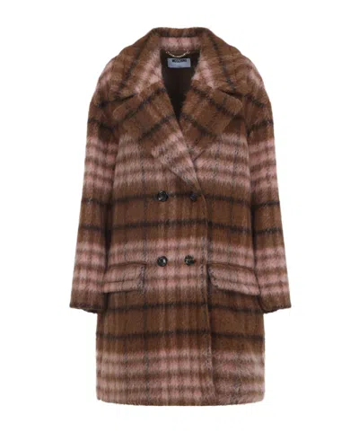 MOSCHINO CHECKED-PATTERN DOUBLE-BREASTED COAT