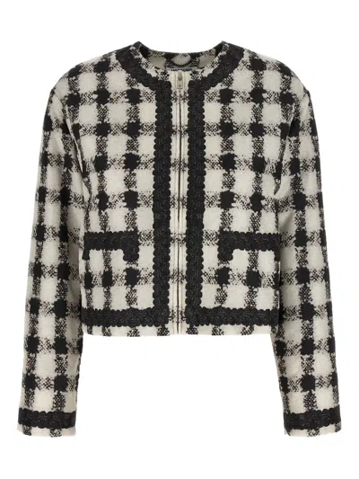 Moschino Check-pattern Lace-trim Jacket