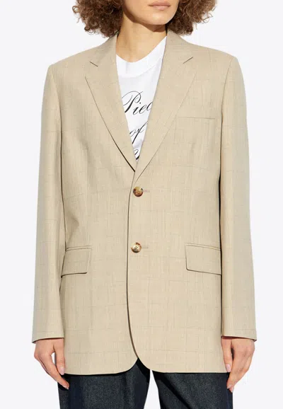 Moschino Check Pattern Wool Blazer In Sand