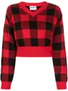 Moschino Check-pattern Wool-blend Jumper In Red