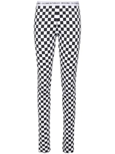 Moschino Checkerboard-print Flared Trousers In 白色
