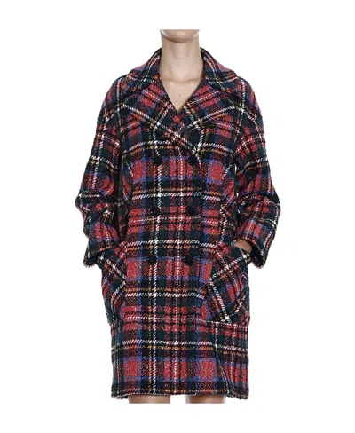 Moschino Checkered Detail Coat In Black