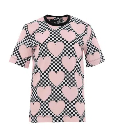 Moschino Checkered Love Printed T-shirt In Pink
