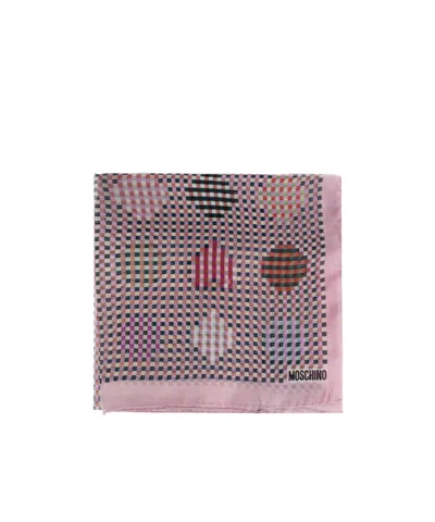 Moschino Checkered Pattern Silk Scarf In Pink