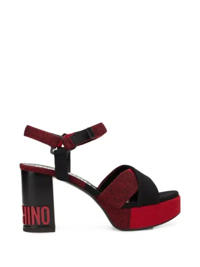 Moschino Check-pattern Logo-detail Sandals In Multi