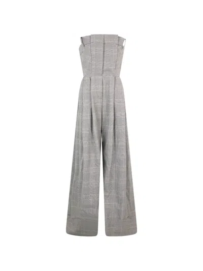 Moschino Check-pattern Strapless Jumpsuit In Gray