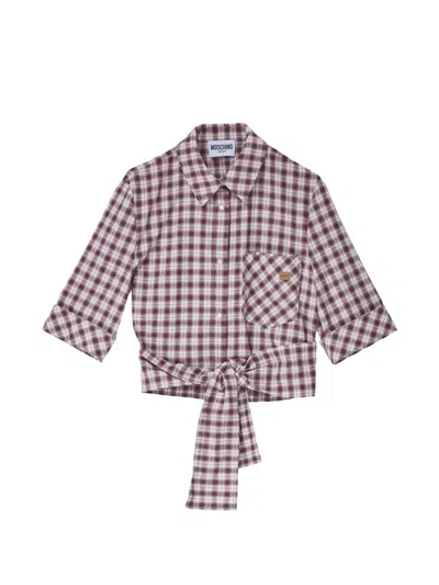 Moschino Check-pattern Wrap-around Shirt In White