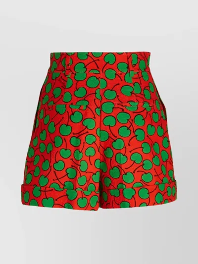 Moschino Cherry Print High Waist Shorts In Red