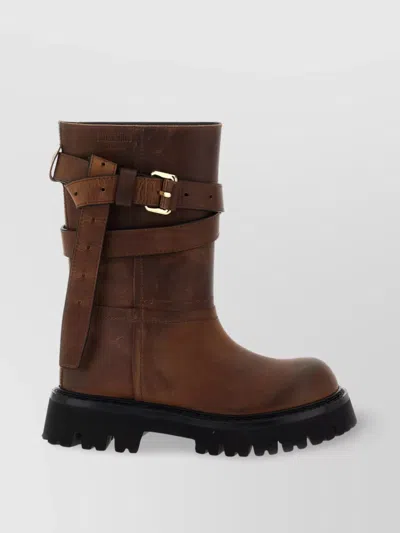 Moschino 'chunky Sole' Ankle Boots With Buckle And Strap