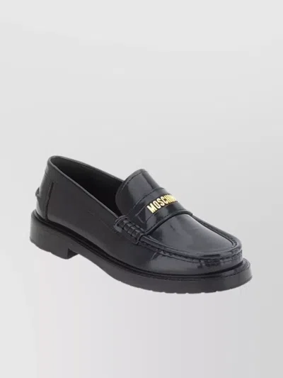 Moschino Chunky Sole Loafers With Penny Slot Strap In Black