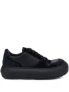 Moschino Round Toe Low Top Sneakers With Textured Panels In Black