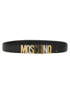 Moschino Adjustable Logo Cinrua Belt With Multi-tone Buckle In Black