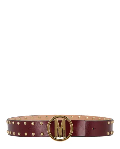 Moschino Circle M Gold Stud Belt In Brown