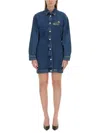 Moschino Denim Dress With Long Sleeves And Point Collar