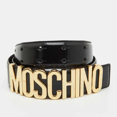 Pre-owned Moschino Classic Logo 85 Cm Waist Belt Black Leather