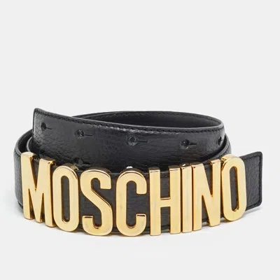 Pre-owned Moschino Classic Logo 90 Cm Waist Belt Black Leather