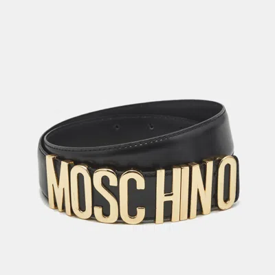 Pre-owned Moschino Classic Logo Belt Black Leather