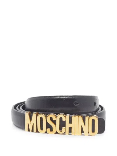 Pre-owned Moschino Classic Logo Leather Belt In Black
