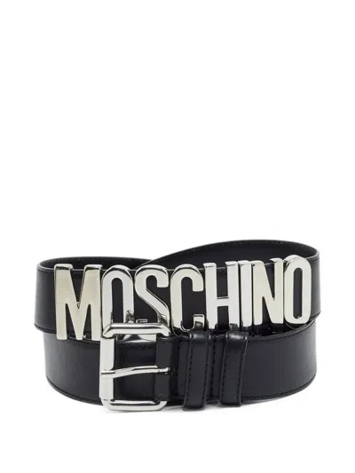 Pre-owned Moschino Classic Logo Leather Belt In Black