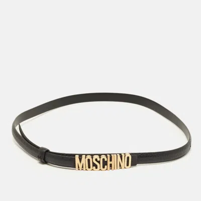 Pre-owned Moschino Classic Logo Slim Belt Black Leather