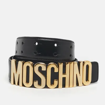 Pre-owned Moschino Classic Logo Waist Belt Black Leather