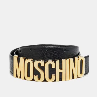 Pre-owned Moschino Classic Logo Waist Belt Black Leather