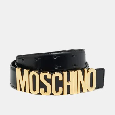Pre-owned Moschino Classic Logo Waist Belt Black Leather